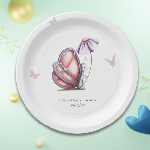 Assiettes En Carton Baby shower à papillon Aquarelle mignon
