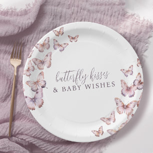 Assiettes En Carton Baby shower à papillon mou et rose