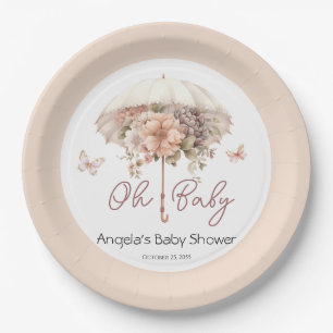 Assiettes En Carton Baby shower à parapluie Vintage rose Floral