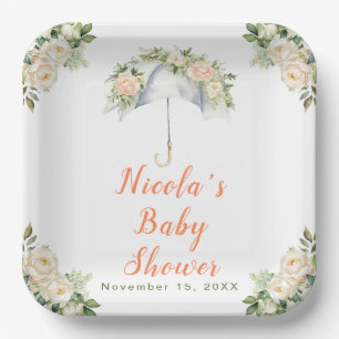 Assiettes En Carton Baby shower à parapluies florales