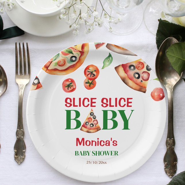 Assiettes En Carton Baby shower à pizza italienne en tranches (Slice slice baby Italian pizza baby shower template Paper Plates personalized tableware table decor)