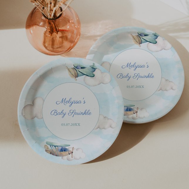 Assiettes En Carton Baby shower À Thème Avion Pour Boy Party (Airplane travel or adventure theme baby shower or birthday baptism party paper plates)