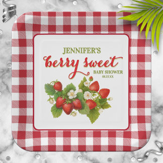 Assiettes En Carton Baby shower à thème Berry Sweet Strawberry