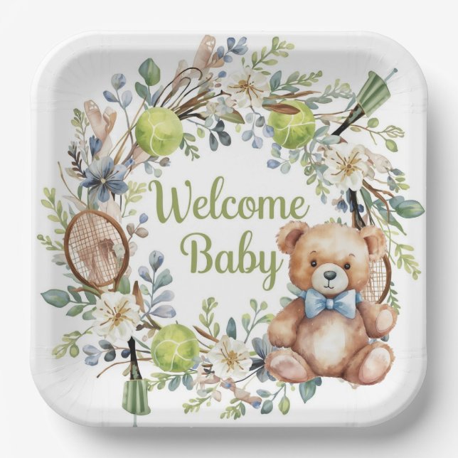 Assiettes En Carton Baby shower à thème de tennis pour Baby Boy Party (Recto)