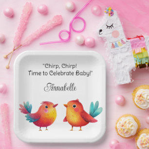 Assiettes En Carton Baby shower À Thème Oiseau Mignonne Aquarelle