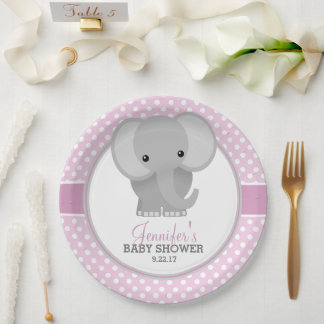 Assiettes En Carton Baby shower à thème Pink Baby Girl Elephant