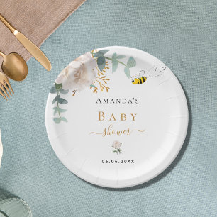 Assiettes En Carton Baby shower abeille fleurie eucalyptus verdure