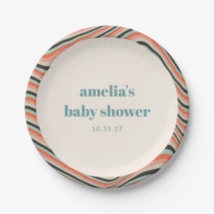 Assiettes En Carton Baby shower Abstrait Aqua Peach