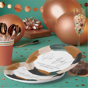 Assiettes En Carton Baby shower abstrait en terre cuite verte