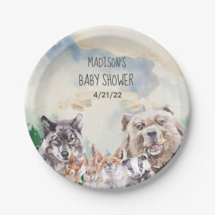 Assiettes En Carton Baby shower Adorable Bois Animaux Aquarelle