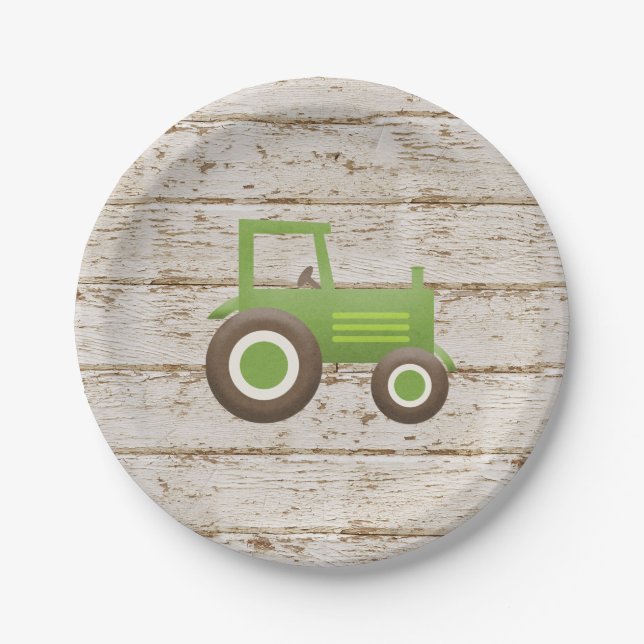 Assiettes En Carton Baby shower agricole Green Tractor (Devant)