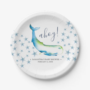 Assiettes En Carton Baby shower Ahoy Cute Blue Whale