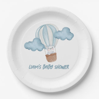 Assiettes En Carton Baby Shower Animal Bleu & Blanc Éditable