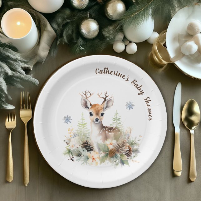 Assiettes En Carton Baby shower animal de cerfs de forêt (Woodland Deer Animal Baby Shower Paper Plates)