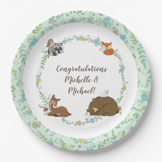 Assiettes En Carton Baby shower animal de la forêt (Devant)