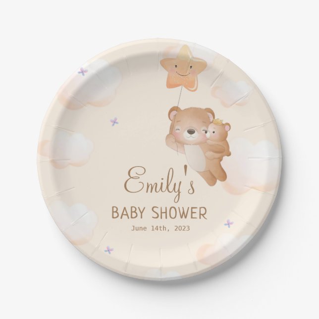 Assiettes En Carton Baby shower animal maman ours (Devant)