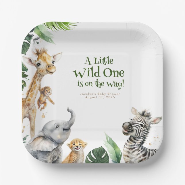 Assiettes En Carton Baby shower animalier de la Jungle mignonne (Recto)
