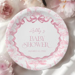 Assiettes En Carton Baby shower animalier rose Toile de Jouy<br><div class="desc">Cet article allie élégance classique et charme fantaisie. Le design présente un délicat motif de toile de Jouy rose bébé, présentant des animaux de safari de style vintage comme des éléphants, des girafes nichés au milieu de détails fleuris et verdoyants. Les lignes complexes et la palette de couleurs douces lui...</div>