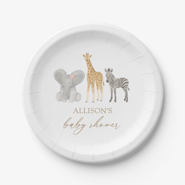 Assiettes En Carton Baby shower animaliers pour filles Safari (Devant)
