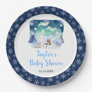 Assiettes En Carton Baby Shower Animaux Arctiques Aurores Boréales