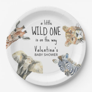 Assiettes En Carton Baby Shower Animaux de Safari "Fauve à l'aquarelle