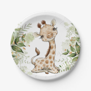 Assiettes En Carton Baby shower Anniversaire Cute Giraffe Verdure