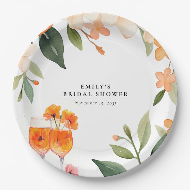 Assiettes En Carton Baby Shower Aperol Spritz Watercolor (Devant)