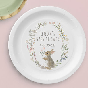 Assiettes En Carton Baby Shower Aquarelle Lapin Bois Rustique