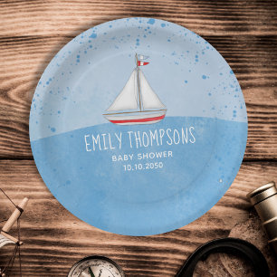 Assiettes En Carton Baby shower Aquarelle mignonne Whimsail bateau