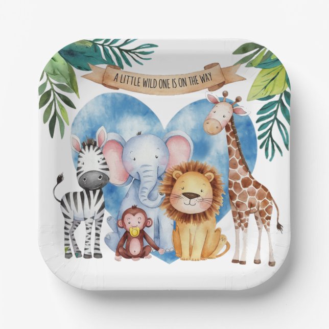 Assiettes En Carton Baby shower aquatique Safari Animaux (Recto)