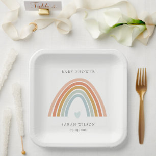 Assiettes En Carton Baby shower Arc-en-ciel bleu-bleu-blanc élégant