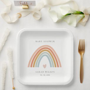 Assiettes En Carton Baby shower Arc-en-ciel bleu-bleu-blanc élégant