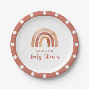 Assiettes En Carton Baby shower arc-en-ciel bohème orange brûlé