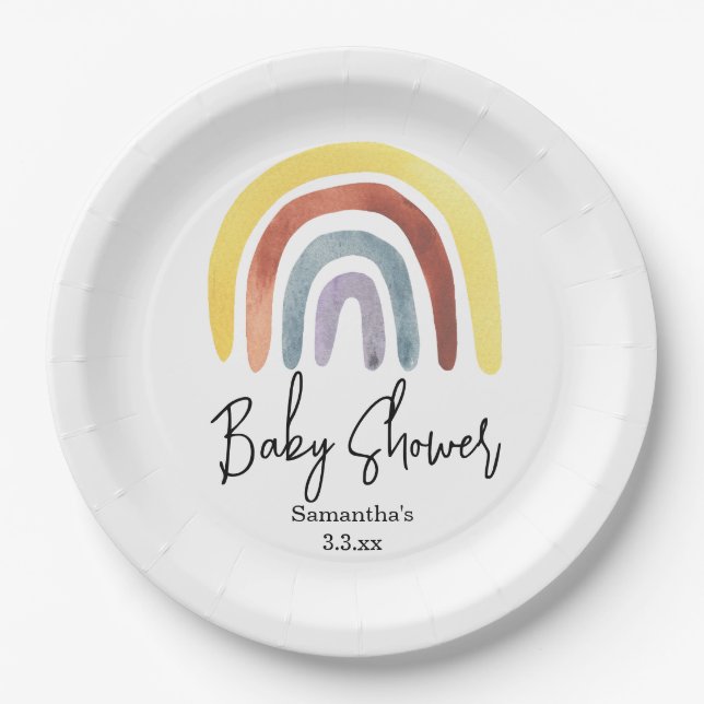 Assiettes En Carton Baby shower arc-en-ciel Boho (Devant)