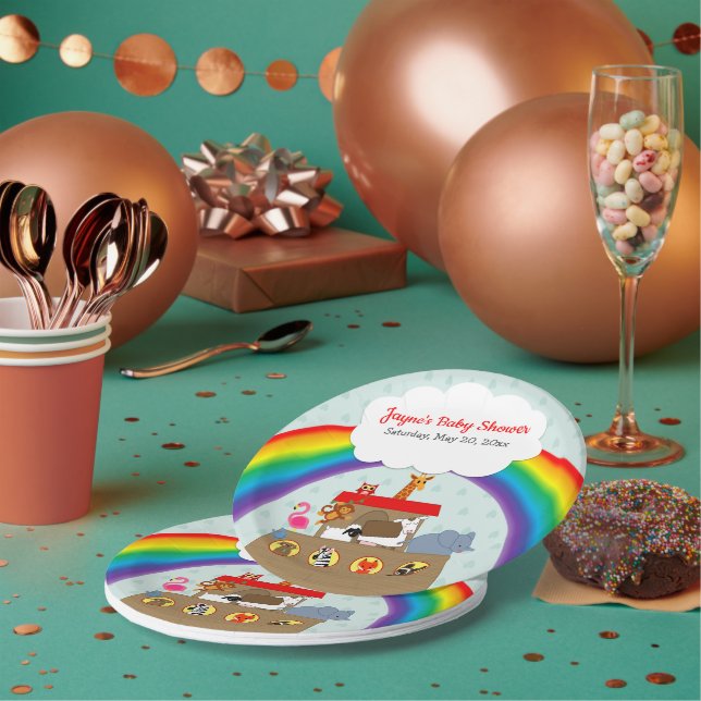 Assiettes En Carton Baby shower arc-en-ciel de Noah (Multi)