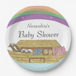 Assiettes En Carton Baby shower Arche de Retro Rainbow Noah