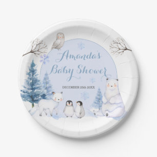 Assiettes En Carton BABY SHOWER ARCTIQUE ANIMAL Snowflakes Arbres