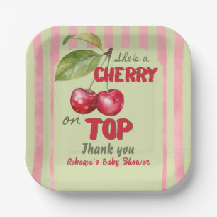 Assiettes En Carton Baby Shower au Jardin aux Cerises Rayées Vintage