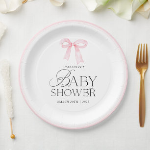 Assiettes En Carton Baby Shower au Ruban Rose Élégant 