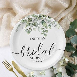 Assiettes En Carton Baby-Shower au Thème de l'Eucalyptus et de la Verd