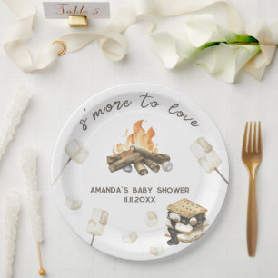 Assiettes En Carton Baby Shower au thème de S'more à l'aquarelle