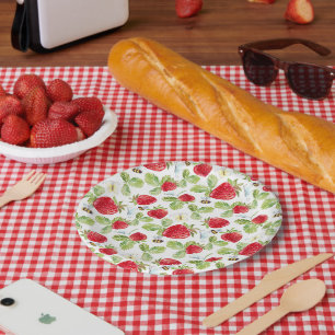 Assiettes En Carton Baby Shower aux aquarelles tendance de fraises de