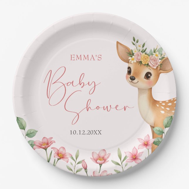 Assiettes En Carton Baby shower aux cerfs de bois mignon (Devant)