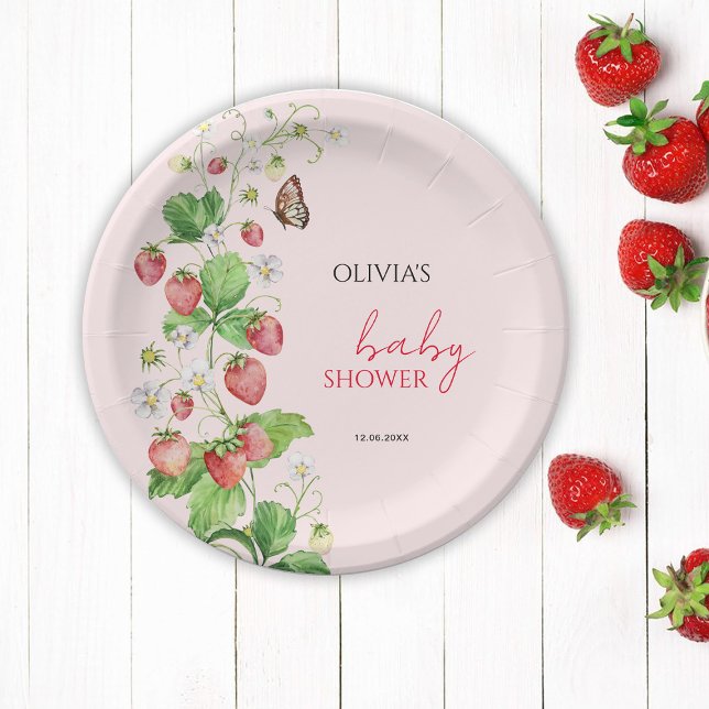 Assiettes En Carton Baby shower aux fraises (Créateur téléchargé)