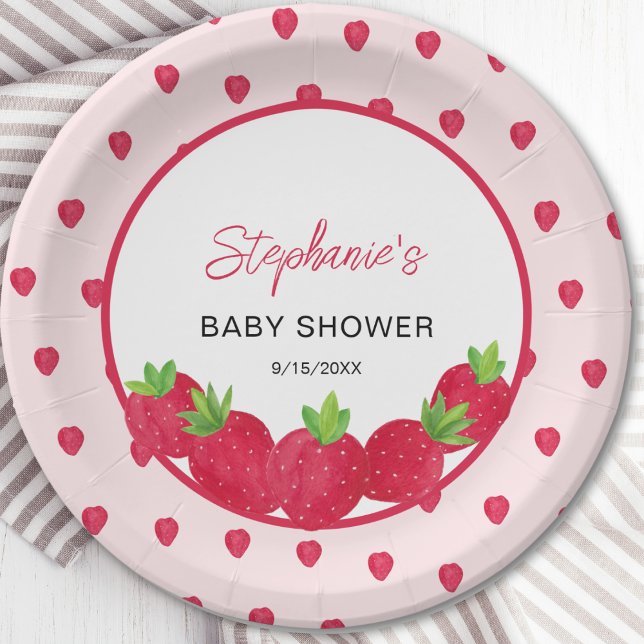 Assiettes En Carton Baby shower aux fraises (Créateur téléchargé)