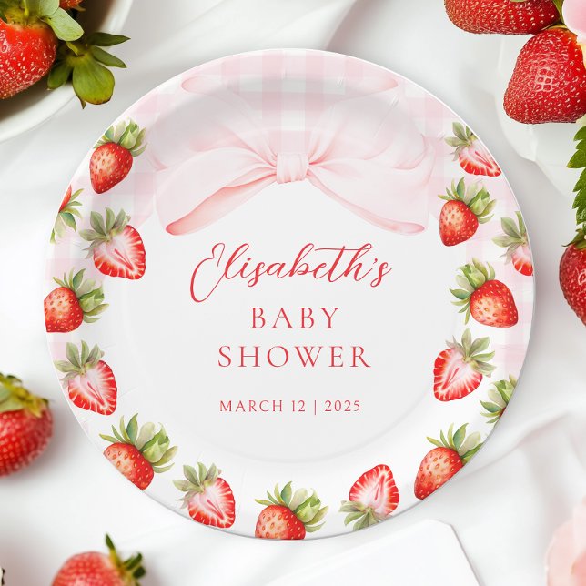 Assiettes En Carton Baby shower aux fraises Coquette (Créateur téléchargé)