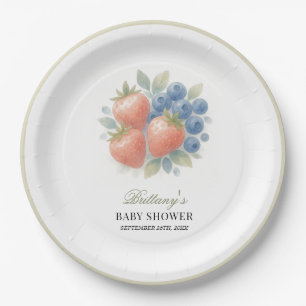 Assiettes En Carton Baby shower aux fraises et aux bleuets