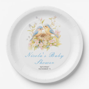 Assiettes En Carton Baby shower aux oiseaux de printemps