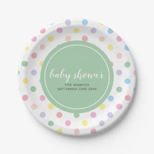 Assiettes En Carton Baby-Shower aux Pastels Douces à Points