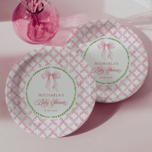 Assiettes En Carton Baby Shower avec nœud floral aquarelle grandmillén